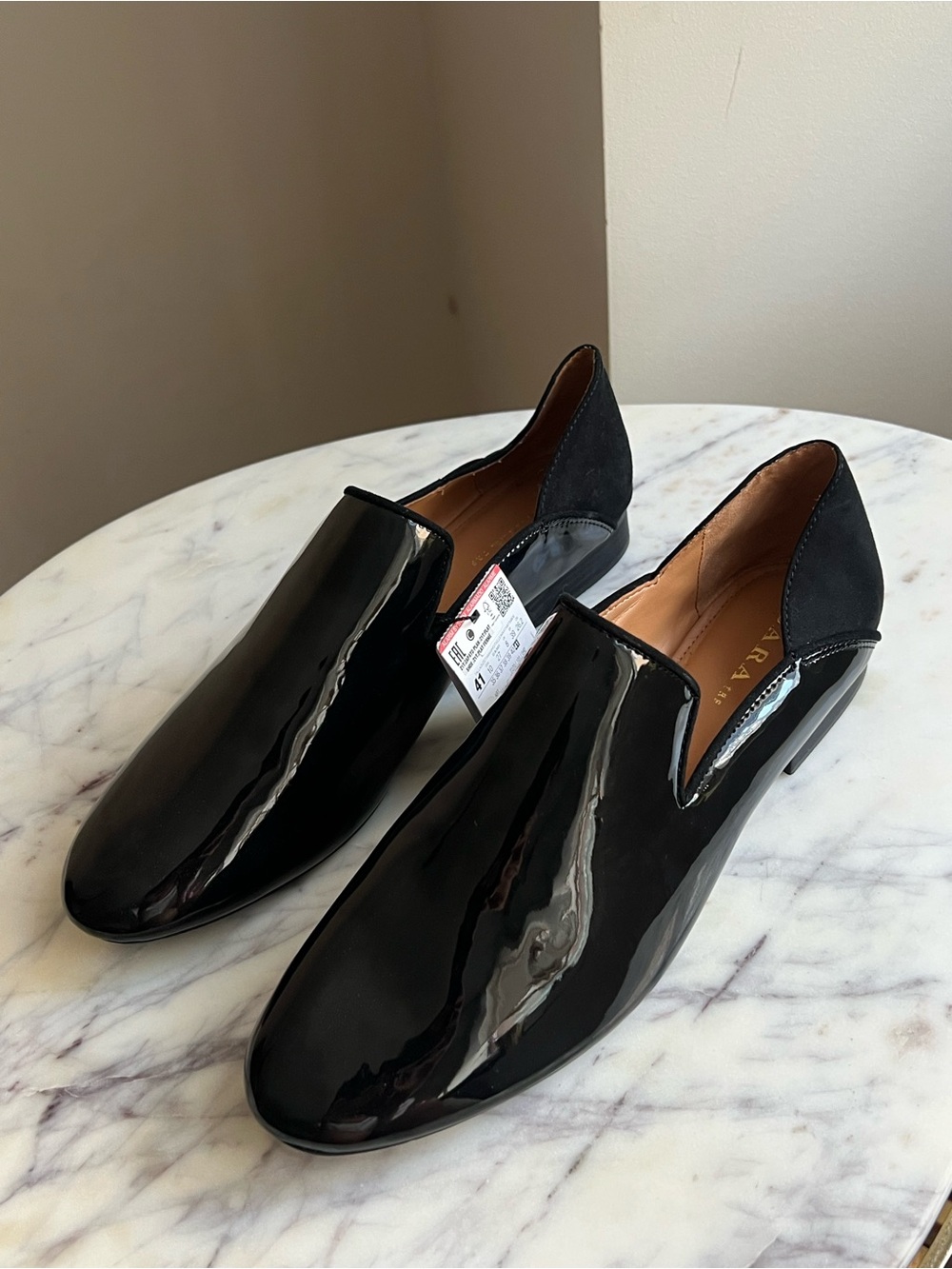 NWT Zara TRF Black Patent Cutout Loafers EU 41